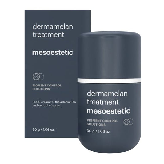 Mesoestetic Dermamelan treatment cream 30g – hyperpigmentation correction formula in black packaging on white background