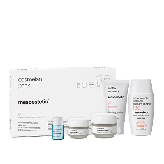 Cosmelan professional depigmentation kit – includes Cosmelan 1 mask, Cosmelan 2 cream, Melan Recovery, and Melan 130+ sunscreen